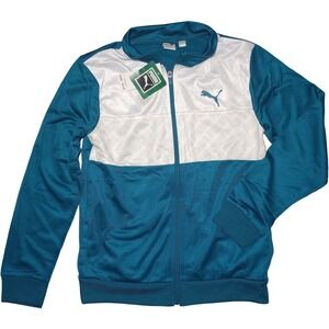 Puma Kids 14 16 Track Jacket Zip Up Teal Blue Sz Large White NWT